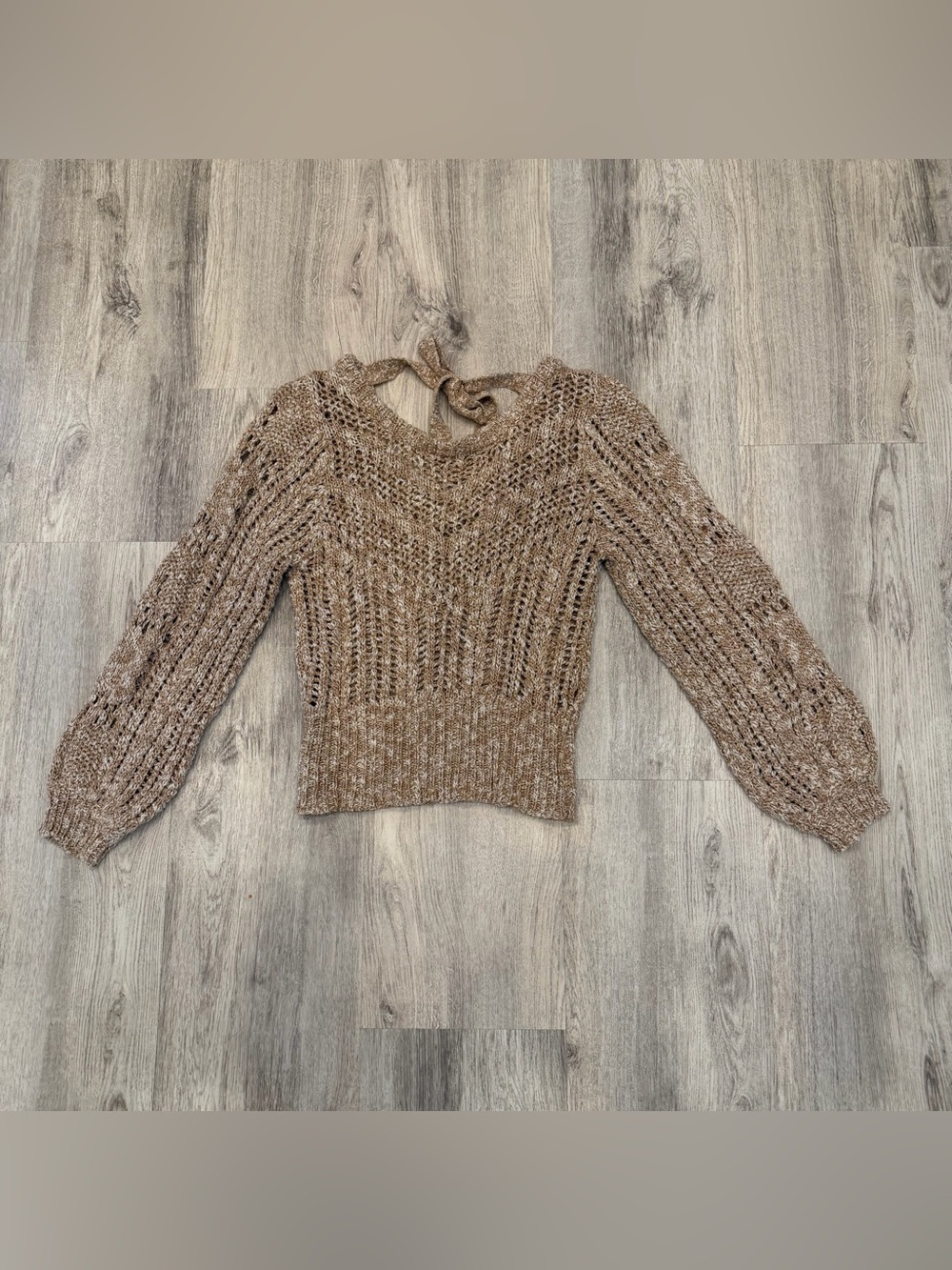 Willow &‎ Root Boho Open Knit Sweater Balloon Sleeve Size Small